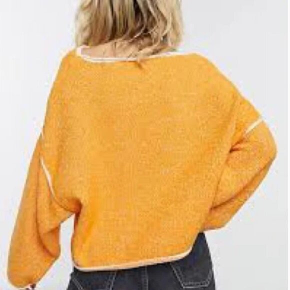 Free People Bardot Cropped Sweater Orange Peel Combo Women’s M - Picture 2 of 8